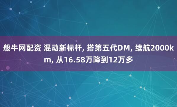 般牛网配资 混动新标杆, 搭第五代DM, 续航2000km, 从16.58万降到12万多